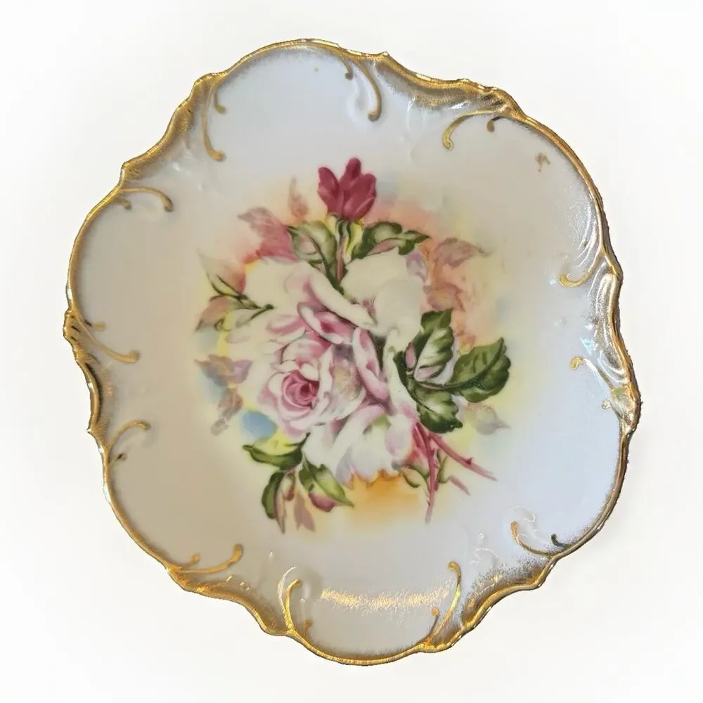 Vintage Lipper And Mann Creations Japan Pedestal Desert Plate Floral 8” X 4”tall